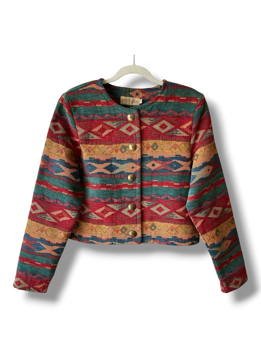 SweetGrass Vintage Tapestry Southwestern Stripe Cropped Jacket Size L